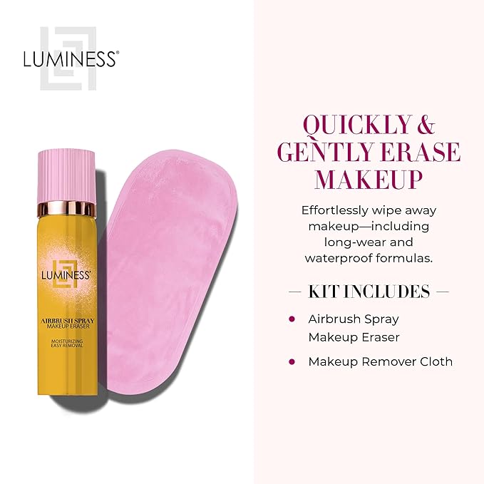 LUMINESS Airbrush Spray Makeup Eraser & Makeup Remover Cloth Set - Eye Makeup Remover Spray with Reusable & Eco-Friendly Makeup Washcloths for Face - Gentle Make Up Remover for Soft Skin