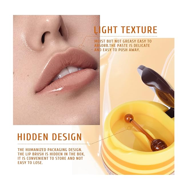 4Pcs Honey Strawberry Lip Balm Honey Pot, Strawberry Lip Sleeping Mask, Overnight Lip Sleeping Mask, Honey Balm Lip Balm Pot, Honey Lip Mask Nourish Lip Scrubs Exfoliator Honey/Strawberry