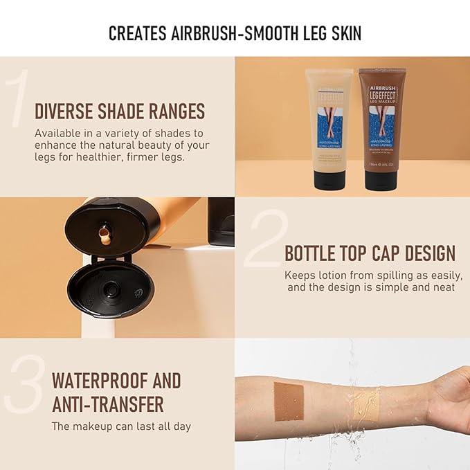 118ml Leg Makeup Lotion, Leg Body Makeup, Airbrush Legs, Body Makeup Waterproof Long Lasting Full Coverage Lightweight Leg Body Cosmetic for Wedding (3#)