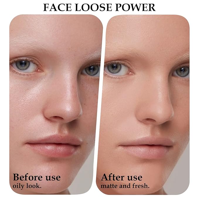 Boobeen Loose Face Powder Translucent Setting Powder Oil Control Loose Powder, Soft Focus Effect Makeup Loose Setting Powder, Lightweight Shine Control Matte Finishing, with Puff