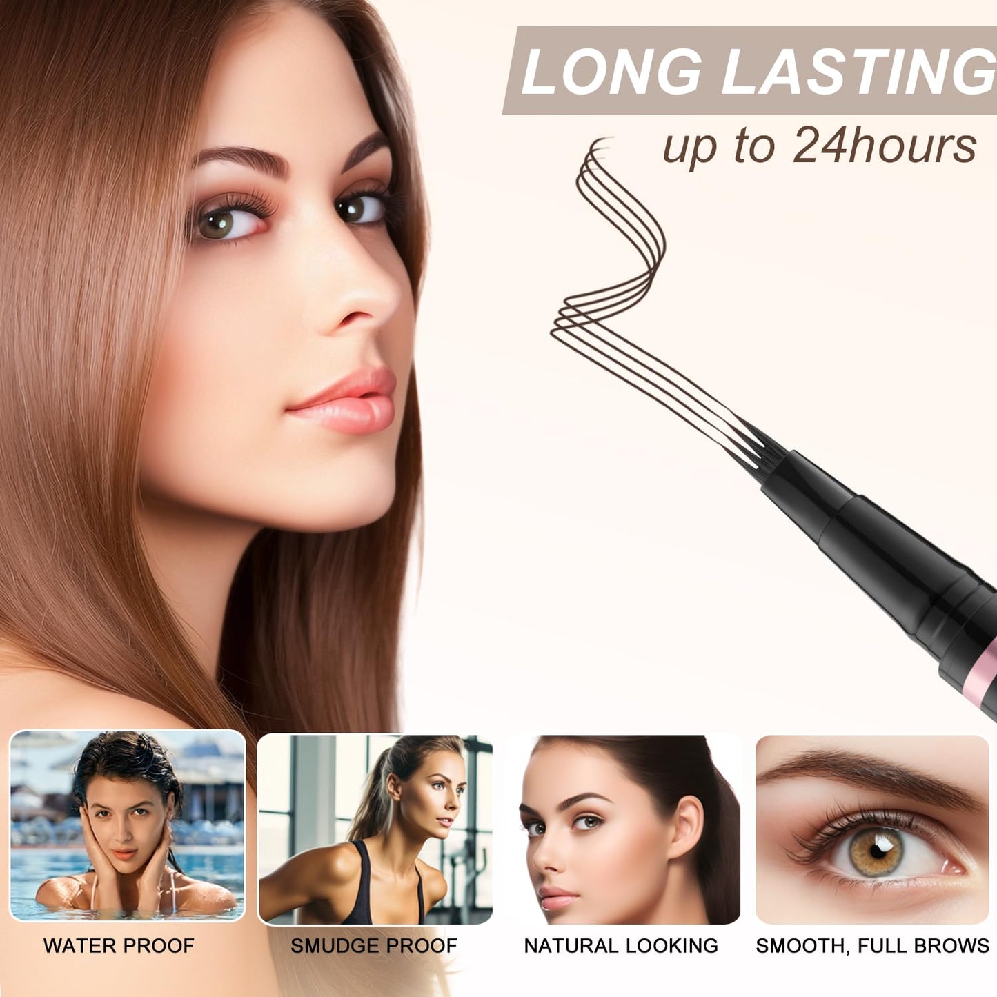Eyebrow Pencil,2-in-1 Waterproof Eyebrow Pen with 4 Tip Brow Pen and Ultra-Precise Brow Pencil,with Dual-ended Eyebrow Brush,Eyebrow Makeup for Natural Looking Eyebrows-Chocolate