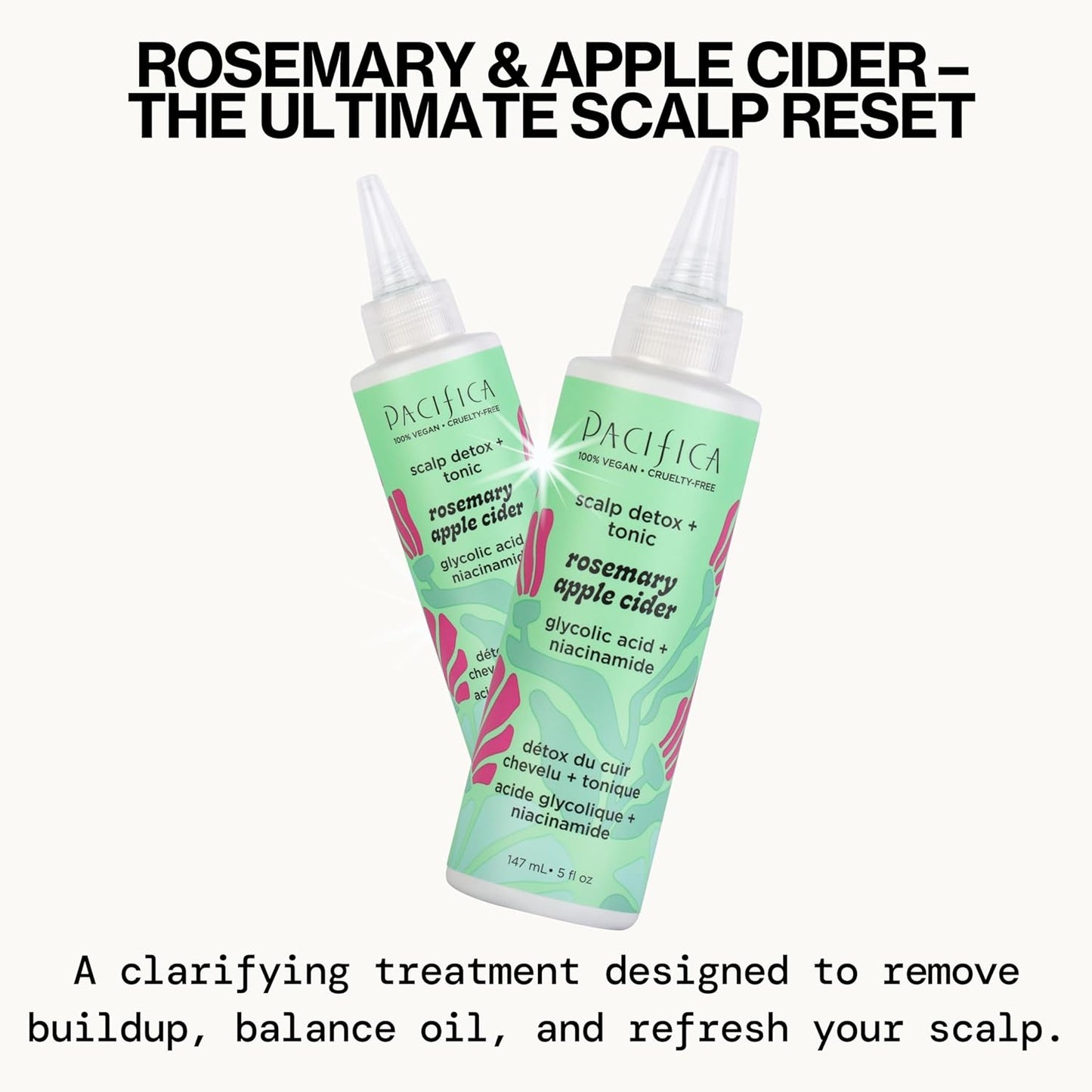 Pacifica Scalp Detox Tonic – Rosemary Apple Cider Scalp Exfoliator - Scalp Scrub w/ Salicylic Acid for Clarifying Build Up & Purifying - Itchy, Dry Scalp Treatment , Vegan & Cruelty-Free, 5 oz