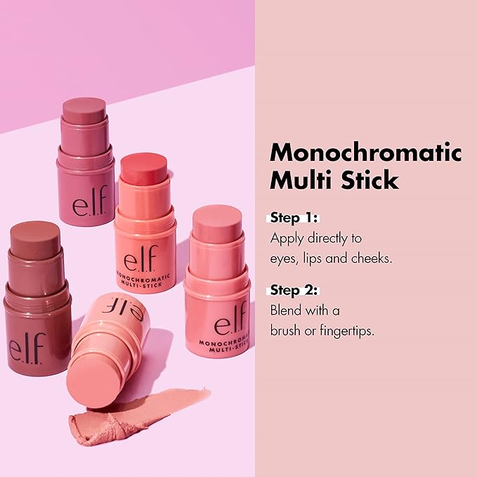 e.l.f. Monochromatic Multi Stick, Luxuriously Creamy & Blendable Color, For Eyes, Lips & Cheeks, Luminous Berry, 0.155 Oz (4.4g)