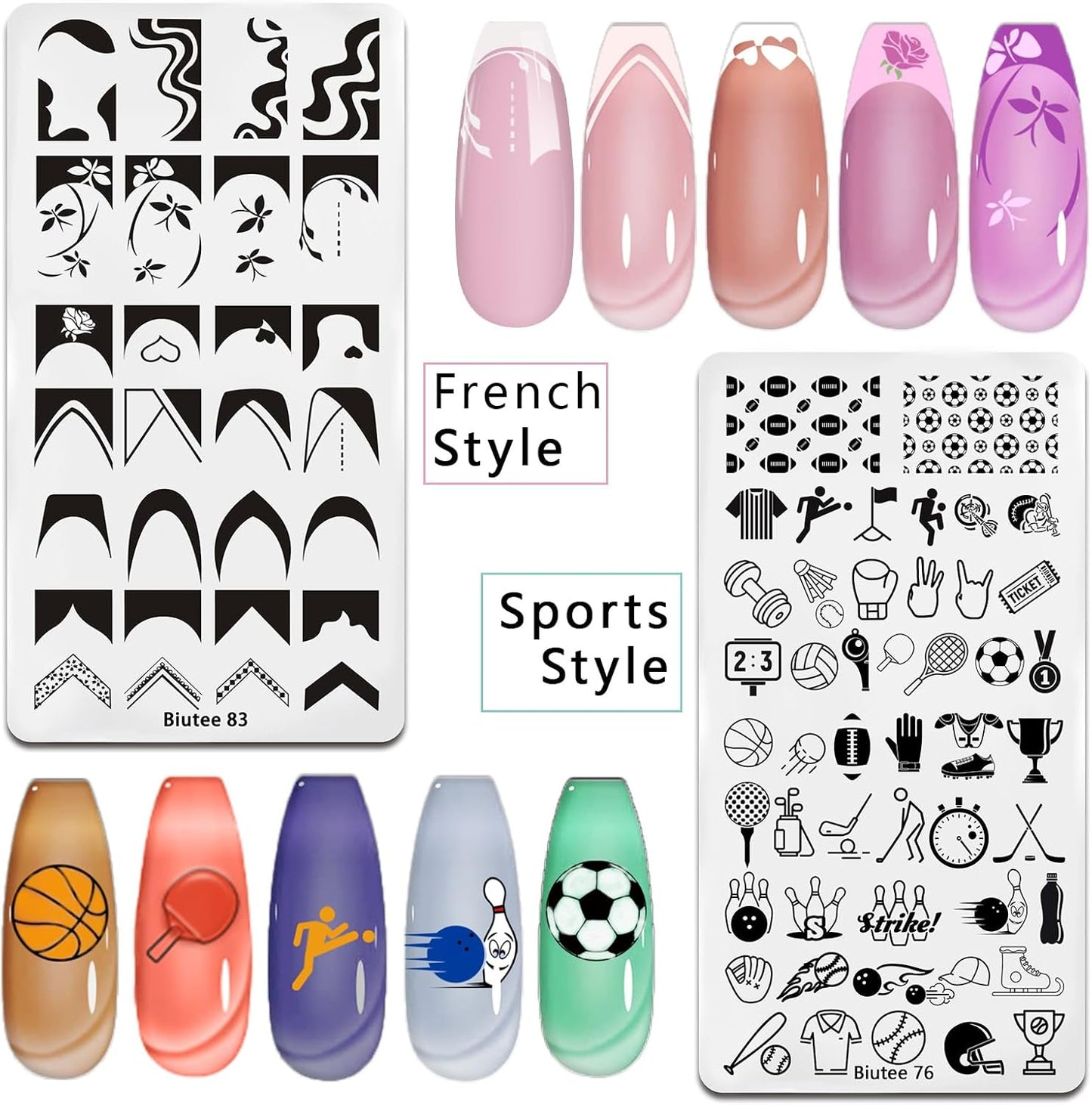 Biutee Nail Stamping Plates Set 8pcs Nail Stamping Polish Gel, 10pcs Nail Stamper Kit with Stamper, Nail Art Plates Set for Women Girls DIY Salon & Home