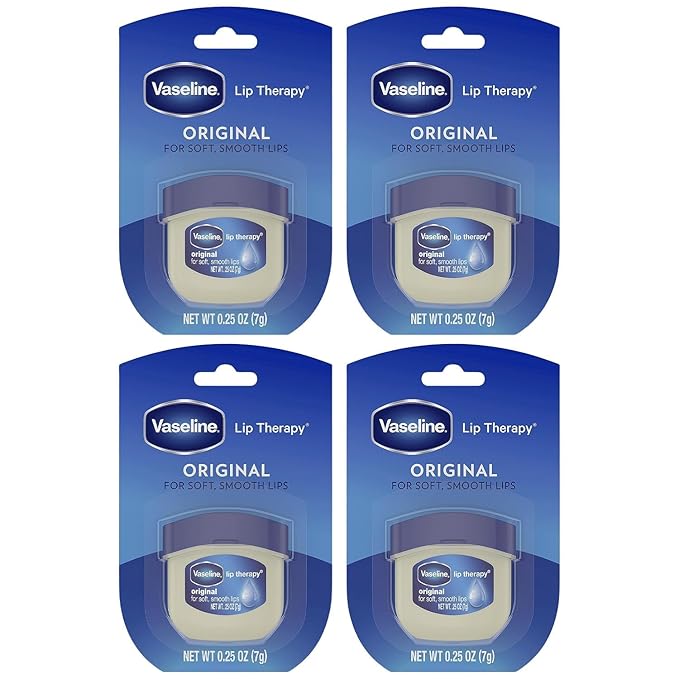 Vaseline Lip Therapy Original – Mini Vaseline Lip Balm, Hydrating Petroleum Jelly, Clear Lip Gloss, Travel-Size, 0.25 Oz Ea (Pack of 4)