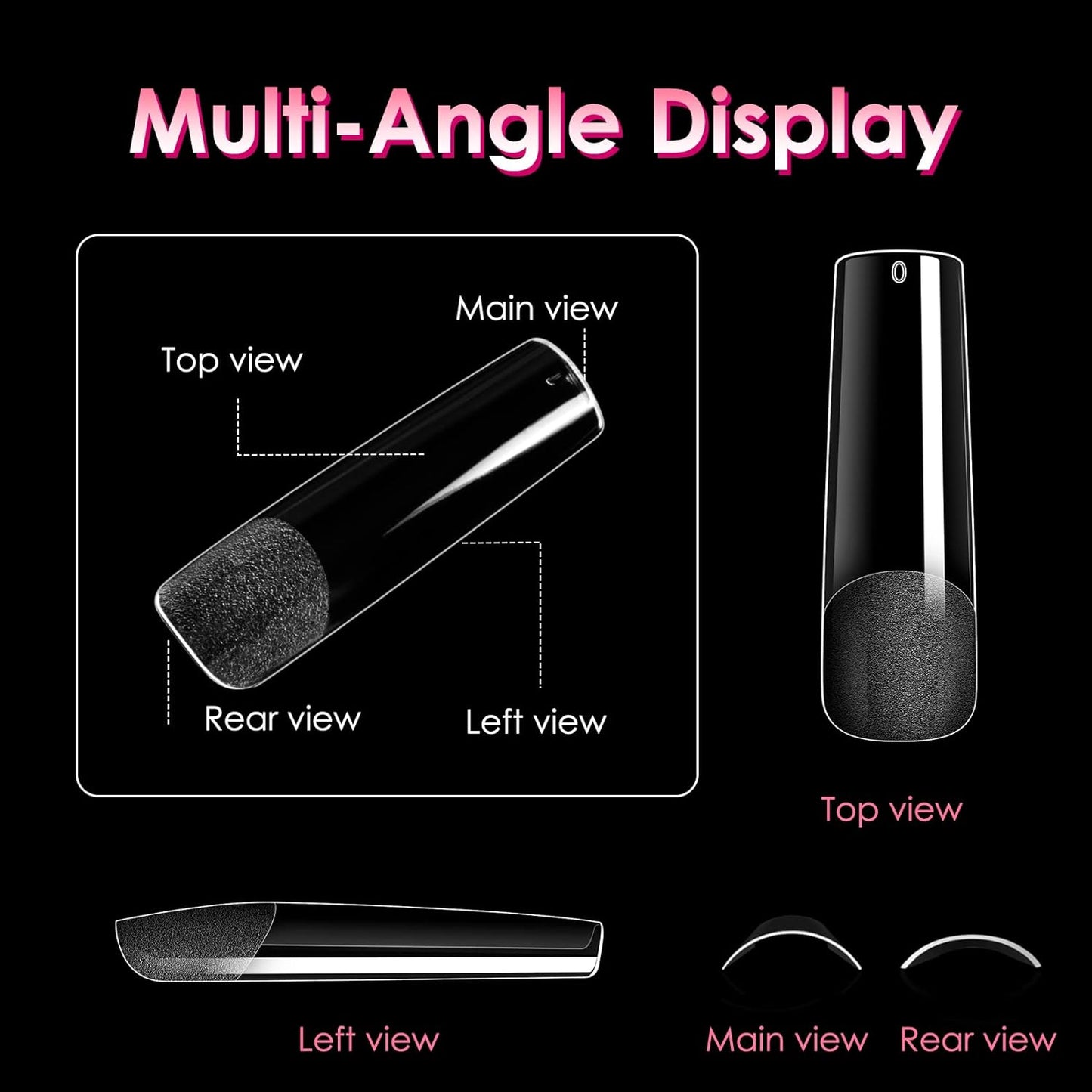 Ranrose Long Straight Nails Tips,240PCS Full Cover Soft Gel Nail Tips for Acrylic Nails Professional 12 Size Pre-shaped XXL Straight Shape False Nail Half Matte Fake Nail for Press On Nail Extensions