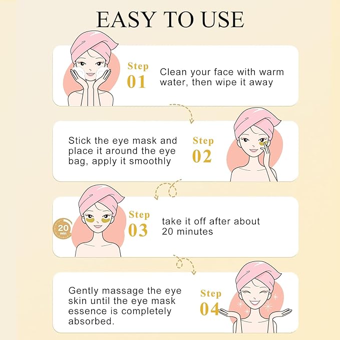 Under Eye Patches(30 Pairs), 24K Gold Eye Mask for Dark Circles, Puffy Eyes and Wrinkles, with Hyaluronic Acid & Collagen
