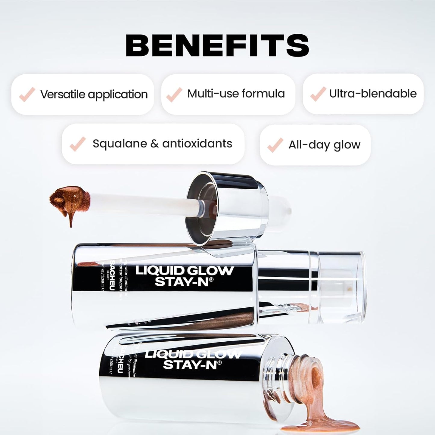 Sacheu Liquid Glow STAY-N Liquid Highlighter & Illuminator Makeup — 30ml Long Lasting Luminous Glow Lightweight Dewy Finish, Sun Beam