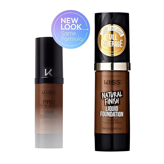 Kiss New York Professional Liquid Foundation - Lightweight and Hydrating Formula, Natural Finish, Control Shine, Cover Pores, Medium to Full Coverage, Green Tea Extract (Cognac)