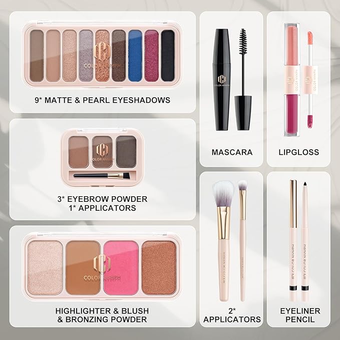 Color Nymph Makeup Kit for Women, Makeup Gift Set All In One Travel Backpack for Girls With Eyeshadow,Mascara, Lipgloss, Highlighter, Blush, Eyeliner pencil (Bag C)