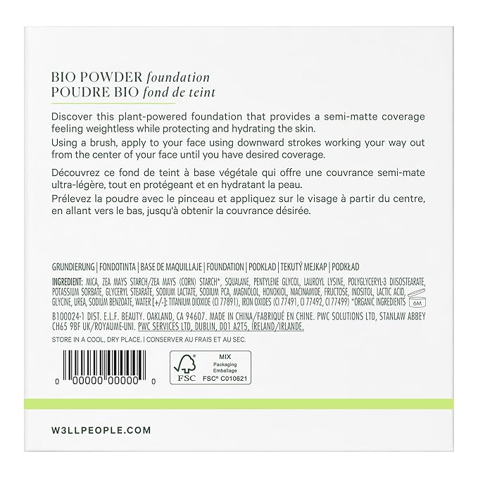 Well People Bio Powder Foundation, Lightweight & Hydrating Foundation For Perfecting & Smoothing Skin, Semi-Matte Finish, Vegan & Cruelty-free, 6N
