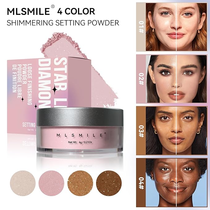 AKARY White Translucent Setting Powder, Shimmer Finishing Powder Oil Control for Long Lasting Makeup, Lightweight Loose Powder Waterproof Makes Skin Downy, Blurring Powder for All Skin Tones, 01