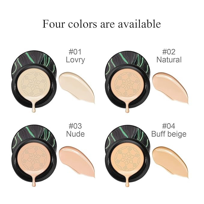 Mushroom Head Air Cushion CC Cream, BB Cream Face Makeup Foundation for Mature Skin Moisturizing Concealer Brighten Long-Lasting, Even Skin Tone for All Skin Types (2PCS Ivory)