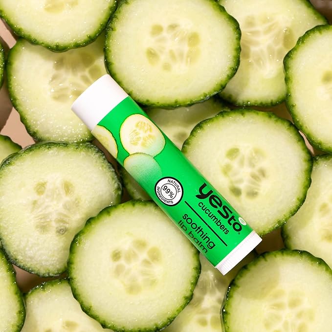 Yes To Cucumber Soothing Lip Balm, Hydrating Non-Sticky Salve That Calms Dry Cracked Lips, Locks In Moisture & Glides On Smoothly, With Aloe Vera & Castor Oil, Natural & Cruelty Free, 0.15 Oz, 3-Pack