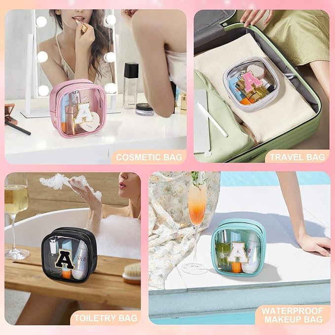 YOOLIFE Initial Make Up Bag Travel Toiletry Bag, Clear Makeup Bag Preppy Cosmetic Bags Organizer Travel Essentials Gifts for Women Teen Girlfriend Teacher Mom Birthday Mothers Day Gifts Blue E
