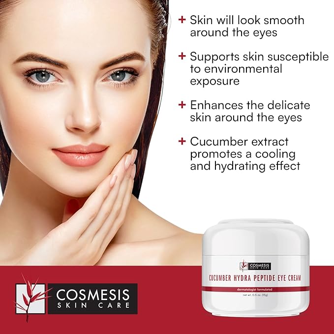 Cucumber Hydra Peptide Eye Cream - Minimize Fine Lines, Promote Smooth Skin & Protect Delicate Under-Eye Skin - 0.50 oz - Cosmesis