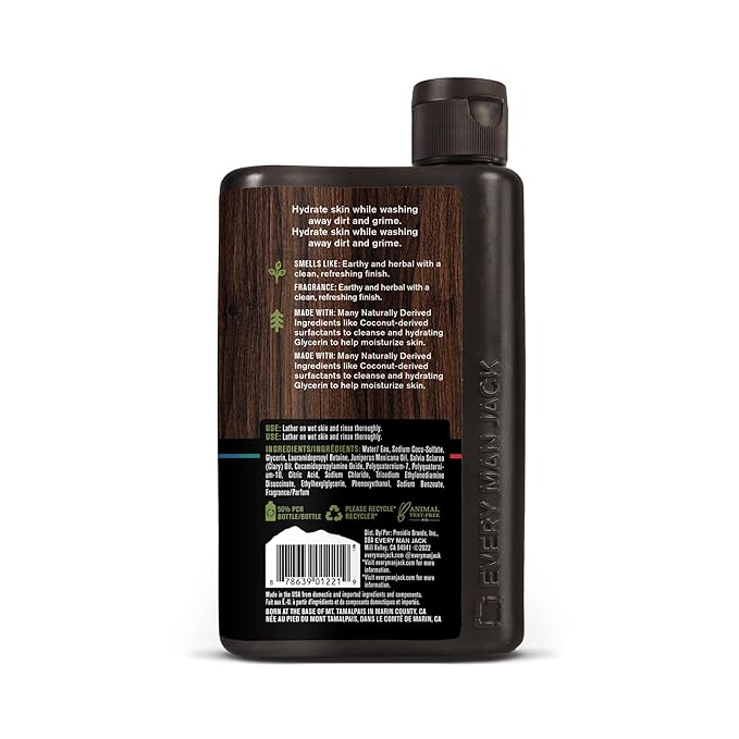 Every Man Jack Hydrating Body Wash for all skin types - Juniper Sage fragrance - Naturally Derived Ingredients - Cleanse, Nourish, and Hydrate Skin -Paraben Free, Phthalate Free, Dye Free-13.5oz - 2pk