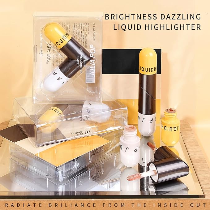 AKARY Liquid Highlighter Makeup for Face Body, Contour Foundation Illuminator Boom Stick, Two-color Highlight Shade Longwear Shimmer Glow Makeup, Valentine's Day gift (04 Champagne Gold + Warm Brown)