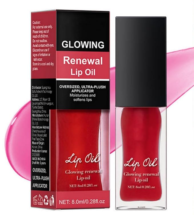 MAEPEOR Glowing Lip Oil 7 Colors Hydrating Lip Balm Nourishing Lip Care Lip Treatment Glossy Finish Non-sticky Moisturizing Lip Balm (06 Red)