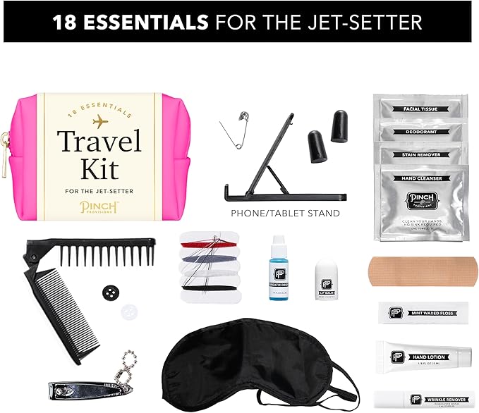 Pinch Provisions Travel Kit, includes 18 Must-Have Emergency Essential Items for Travelling, Ideal Road Trip or Airport Gift for Friends, Family & Peers, Portable Pouch