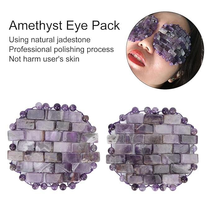 ZJchao Jade Eye Mask, Amethyst Eye Pack Wrinkle Puff Eliminate Dark Circles Fading Quartz Stone Eye Patch Jade Stone, Reusable Jade Eye Pack For Cold & Heat Compress