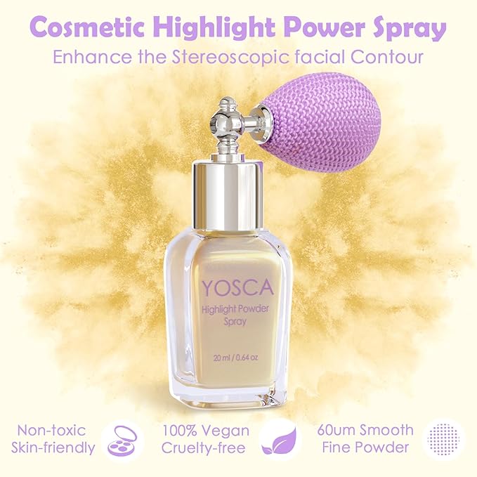 Highlighter Powder Spray, 20ML Cosmetic Grade High Gloss Body Shimmer Powder Fairy Dust Highlighter Sparkle Face Makeup Setting Magic Diamond Glitter Spray Shimmer Face Body Skin Hair Clothes
