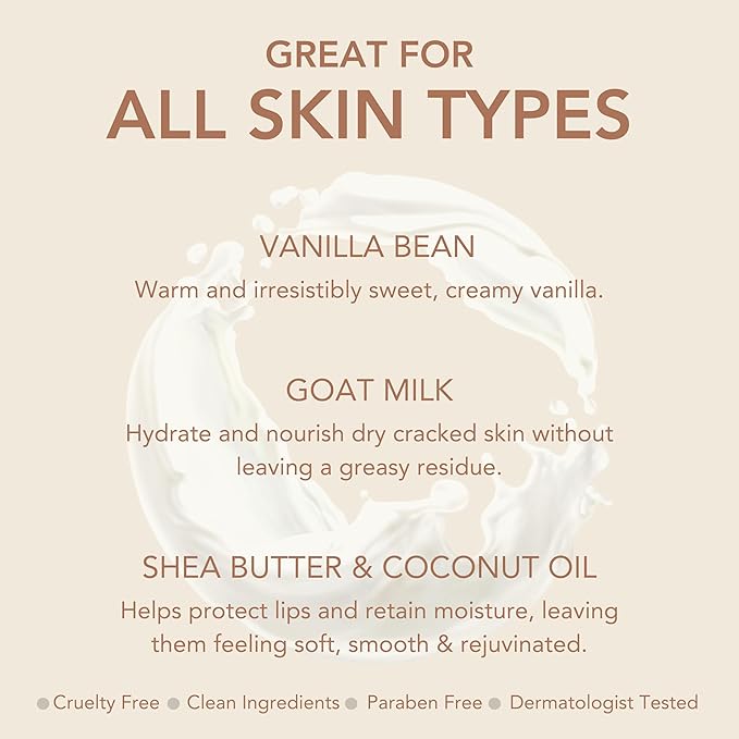 Dionis - Goat Milk Skincare Vanilla Bean Scented Lip Balm - Set of 6 (0.28 oz) - Made in the USA - Cruelty-free and Paraben-free