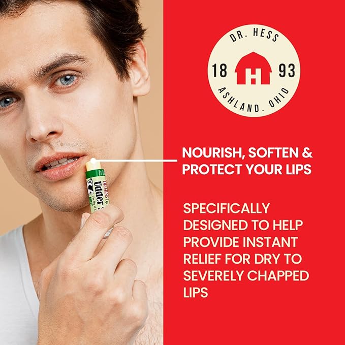 Original Udder Stick SPF Lip Balm, Soothing Moisturizer Sun Screen Balm for Dry Lips with Jojoba, Beeswax & Shea Butter, Total Lip Care, Hydration & Repair, Mint Flavor, 4 Pack
