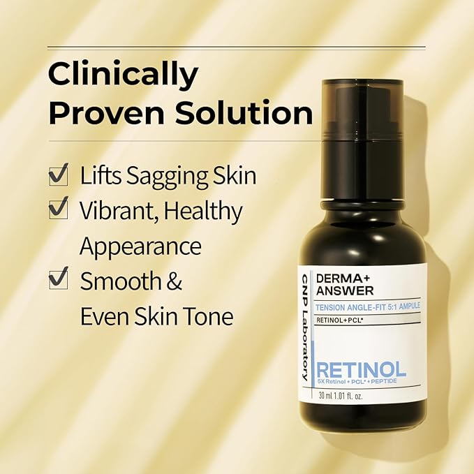 CNP Retinol PCL Eye Treatment Serum (0.5 fl.oz/ 15ml) - DermaAnswer Tension Angle-Fit Ampule, Under Eye Tightening, Firming, Korean Night Skincare, Fine Lines and Dark Circles