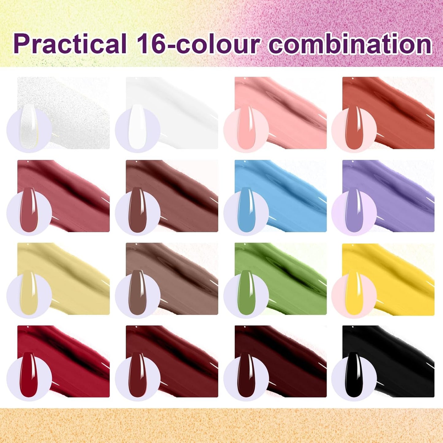 Gradient Painting Gel, 16 Colors Ombre Nail Polish for Pigmented Pat Painting Gel Nude White＆Black Color French Manicure DIY Nail Art Long-lasting No-wipe DIY Palette VelvetSpectrum Studio