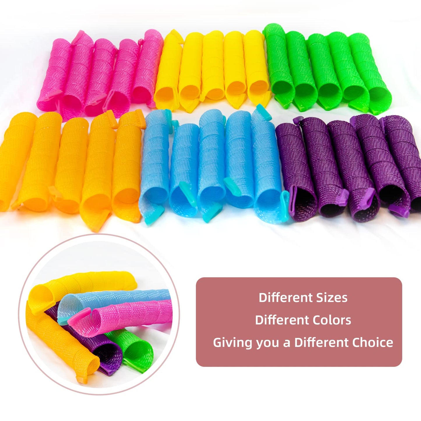 30pcs Heatless Hair Curlers Rollers Spiral Curls Styling Kit with 2 Sets Styling Hooks,No Heat Curlers for Women Girl's (9.8 Inch/25 cm)
