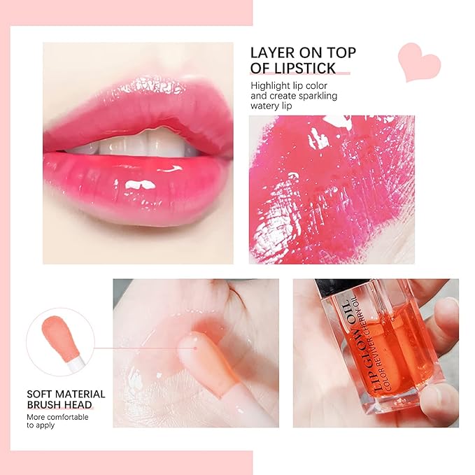 2 Set Lip Oil Hydrating Tinted Lip Balm, Plump Lip Gloss Lip Care Transparent Toot Lip Oil Tinted, Fresh Texture & Non-sticky, Nourishing Repairing Lightening Lip Lines Lip Care Products (Rosewood / Cherry)