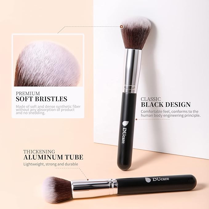 DUcare 15pcs Classic Black Makeup Brush Set with Bag Professional Soft Synthetic Foundation, Blending, Eyeshadow, Powder, Concealer Brushes for Flawless Makeup Application