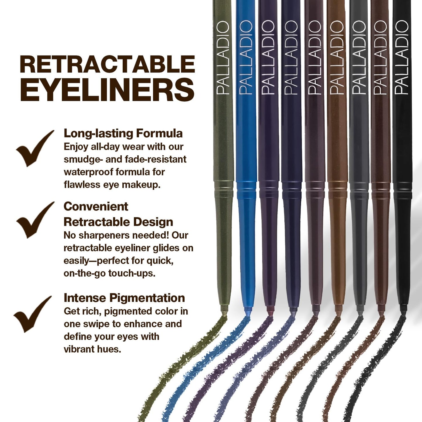 Palladio Retractable Waterproof Eyeliner, Richly Pigmented Color and Creamy, Slip Twist Up Pencil Eye Liner, Smudge Proof Long Lasting Application, All Day Wear, No Sharpener Required, Smokey