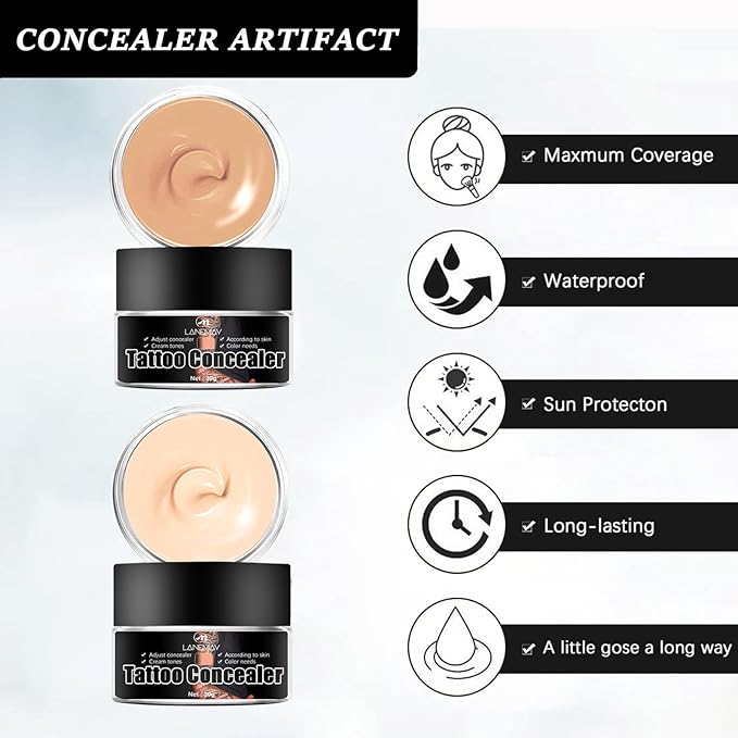 Tattoo Cover Up, Invisible Waterproof Concealer,Long Lasting Professional Skin Makeup Concealer Kit for Body Leg Tattoo, 2 Colors,30gX2