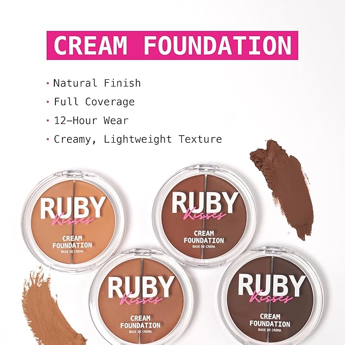 Ruby Kisses Cream Foundation 3D Face Creator 2-Color Foundation and Concealer, 12 Hour Wear Long Lasting, Medium to Full Coverage (Level 2)