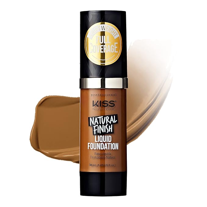 Kiss New York Professional Liquid Foundation - Lightweight and Hydrating Formula, Natural Finish, Control Shine, Cover Pores, Medium to Full Coverage, Green Tea Extract (Warm Coconut)