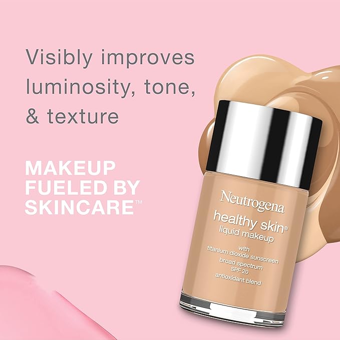 Neutrogena Healthy Skin Liquid Makeup Foundation, Broad Spectrum SPF 20 Sunscreen, Lightweight & Flawless Coverage Foundation with Antioxidant Vitamin E & Feverfew, 105 Caramel, 1 fl. oz