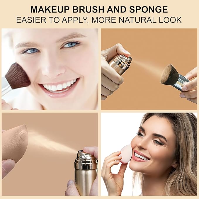 AirBrush Foundation Spray Set, Spray Foundation Makeup and Hydrating Face Primer Kit, Longwear Waterproof Liquid Matte Foundation Mist for Flawless Look, Brush and Sponge Include (#6 Sunny Beige)