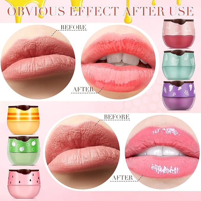 12 Pcs Bee Lip Balm Honey Pot with Brush Propolis Lip Mask Overnight, Moisturizing Hydrating Lip Sleeping Mask Prevention Dry and Cracked(Honey+Peach+Grape+Strawberry+Apple Lime+Mint)