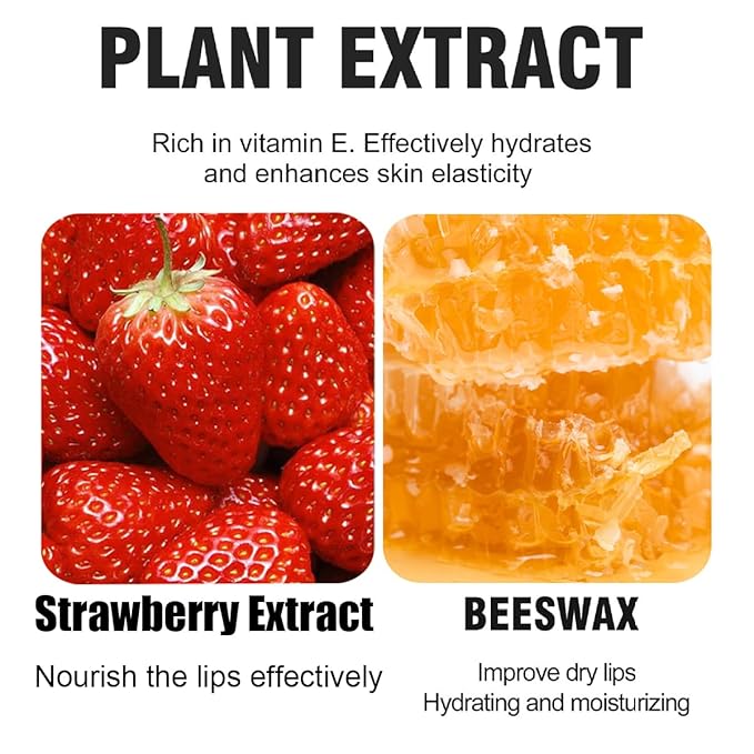 Strawberry Lip Balm, Sleeping Lip Mask, Exfoliating Honey Lip Balm, Hydrating & Prevention Dry and Cracked Lip Scrubs Exfoliator, Lip Repair Nourishes the Lip Skin