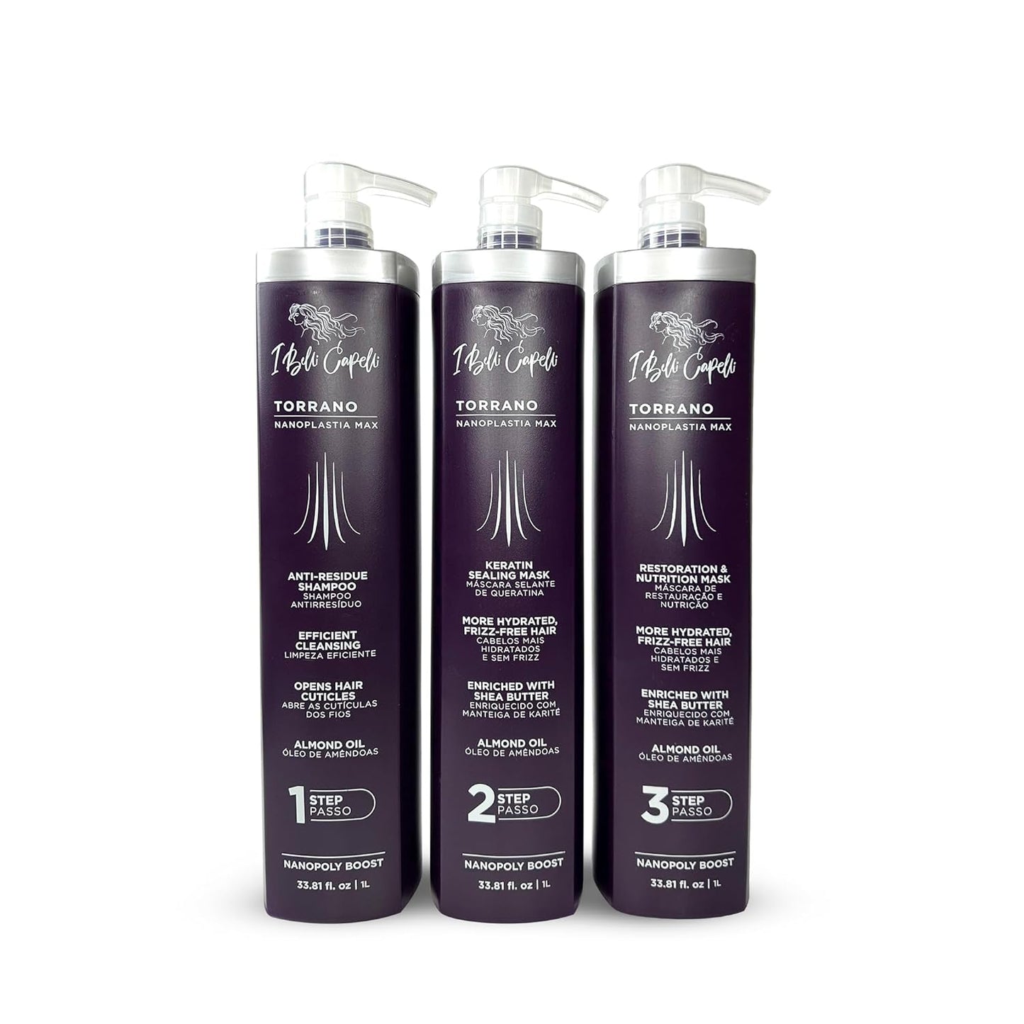 Torrano Nanoplastia Max Permanent Keratin Hair Treatment Kit– Brazilian Straightening for Smooth, Shiny & Frizz-Free Hair – All Hair Types –Alisado Brasileño Keratina Permanente (3x1L)