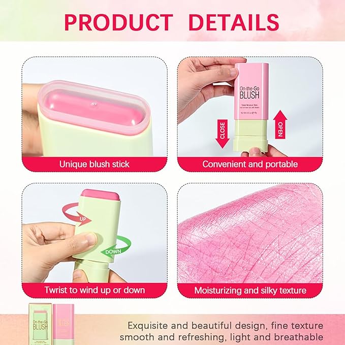 Multi-Use Makeup Blush Stick, Cream Face Blush Makeup Stick for Cheeks Eyes Lips, Super Natural Matte Finish Looking Long-Lasting Moisturizing Blush Stick, Suitable for All Skin (2#, Hot Red)