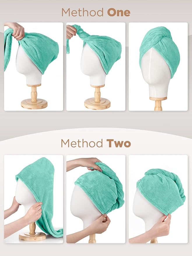 Hicober Microfiber Towel, Turbans for Wet Hair, Drying Wrap Towels for Curly Hair Women Towel Wrap for Kids-Purple,Green,Grey-Pack of 3
