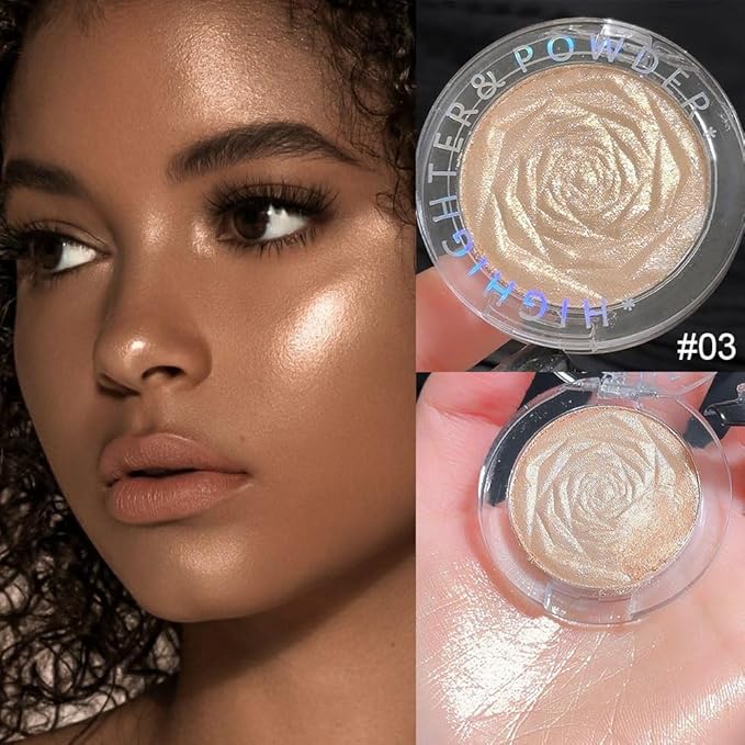 Rose Gold Face Highlighter Makeup Shimmer Glitter Rose Sparkly Highlighters Makeup Powder Palette for Face Cheek Skin iluminadores iluminador (gold)
