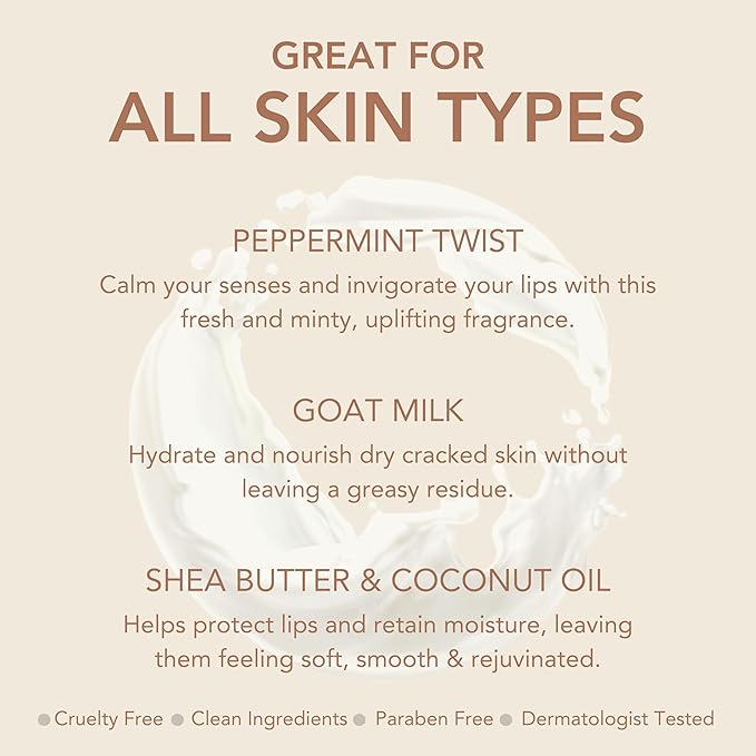 Dionis - Goat Milk Skincare Peppermint Twist Scented Lip Balm - Set of 6 (0.28 oz) - Made in the USA - Cruelty-free and Paraben-free