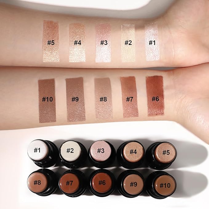 2Pcs Cream Contour Stick Makeup Kit, Cream Highlighter Stick and Bronzer Contour Stick with Longwear Waterproof Formula for Brightening and Trimming the Cheeks, Makeup Brush Include (#02, 08)