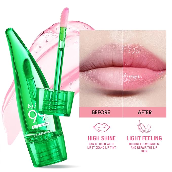 Lip Balm, 3PCS Aloe Vera Long Lasting Nutritious Lip Oil, Color Changing Tinted Lip Balm Set, Natural Plumping Hydrating, Easy Brush Application, Cute Portable Design, Unisex
