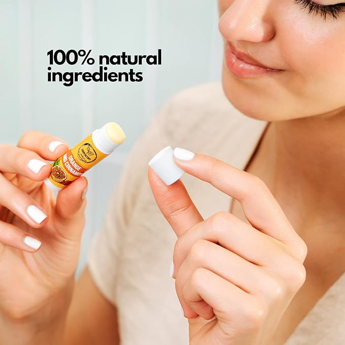 SoapFactory Natural Lip Balm for Dry cracked Lips with Orange and Cinnamon, Vegan, Organic Certified, Lip Care with Carnauba Wax for Women and Men, 0.17 ounce