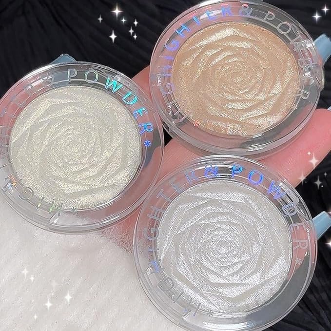 Rose Gold Face Highlighter Makeup Shimmer Glitter Rose Sparkly Highlighters Makeup Powder Palette for Face Cheek Skin iluminadores iluminador (gold)